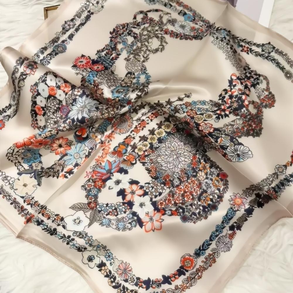 green Women 100% Mulberry Silk Scarf For Hair Headscarf Spring Fall Elegant Floral Small Silk Square Neck Scarves Neckerchief