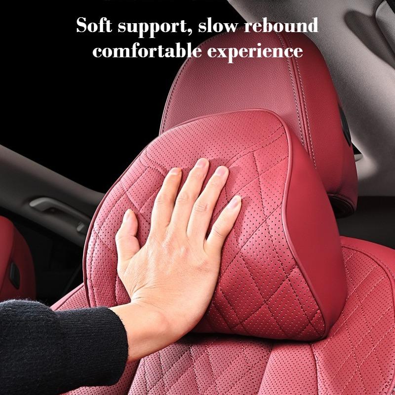 Memory Foam Car Neck Pillow Waist Pillow Nappa Leather Car Headrest And Lumbar Set Seat Accessories Car Neck And Lumbar Support