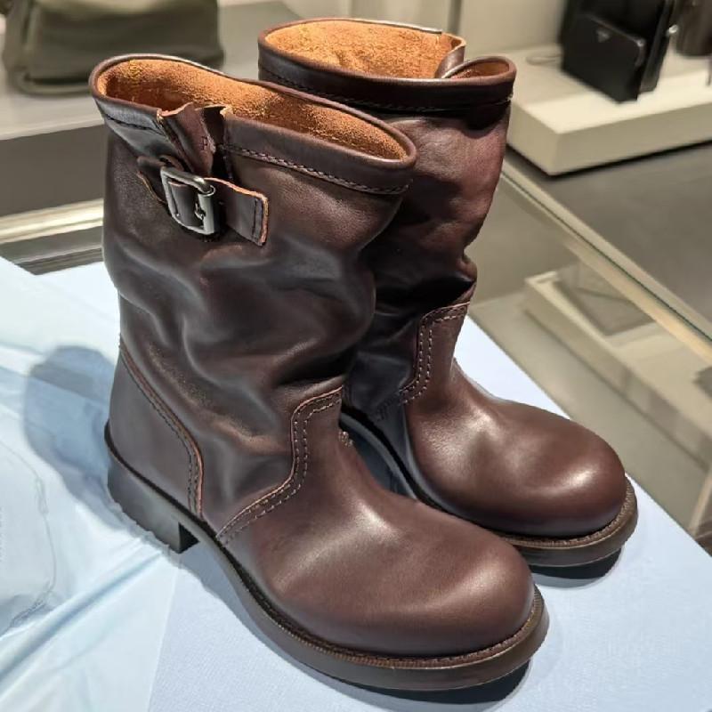 Boots Women's Shoes Combat Goth Woman 2025 Trend Chunky Stylish Comfortable Moccasin Black Luxury Low Heel Offer