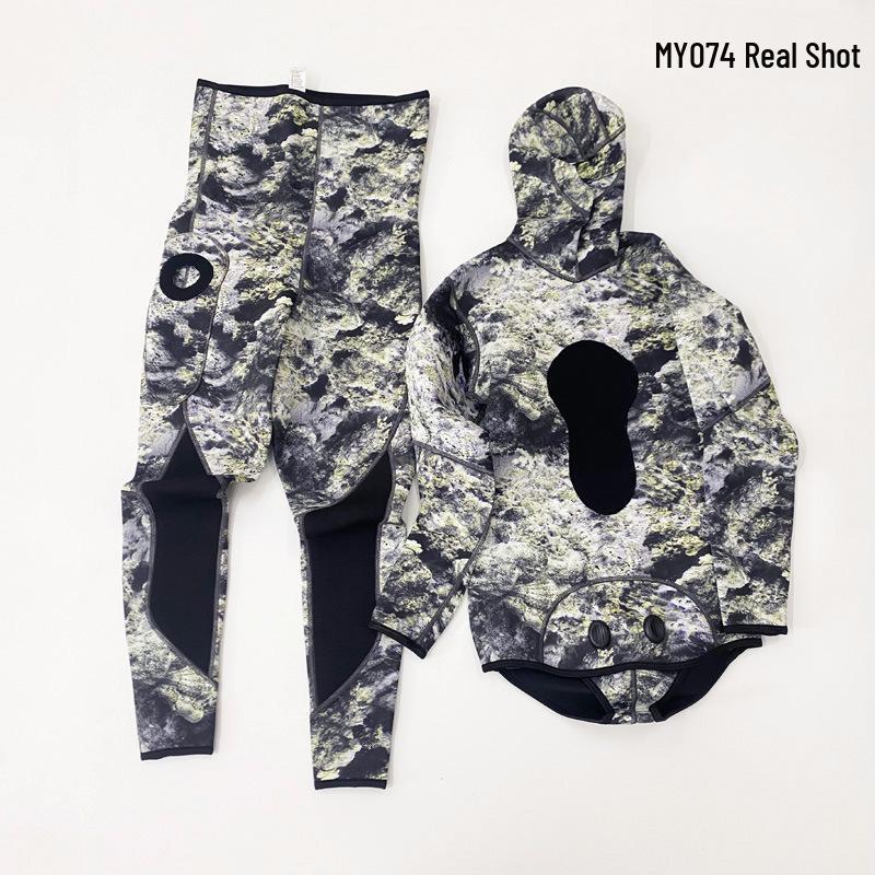 3mm Camouflage Two-Piece Wetsuit with Hood for Diving, Spearfishing, Freediving, and Snorkeling
