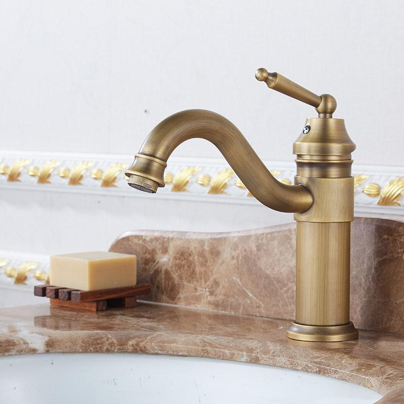 Antique Copper Bathroom Basin Faucet European Classic Style Cold Water Mixer Tap Single Handle Deck Mounted Sink Faucet For Vanity Lavatory Home