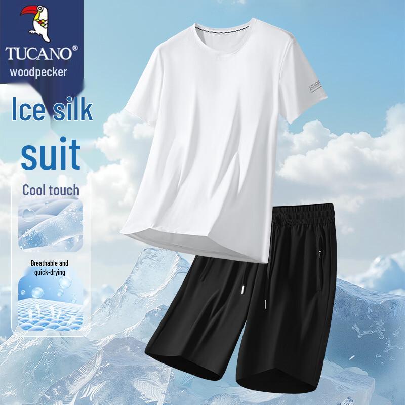 

TUCANO Men s Summer Ice Silk Casual Sport Two-Piece Set 5XL