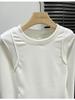 Women's Slim Fit Long-Sleeve White Plush Hem T-Shirt - Autumn/Winter Style