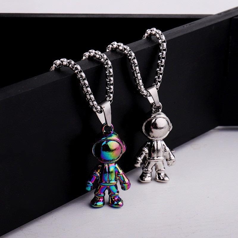 Children's Astronaut Pendant Necklace: Trendy Men’s Hip Hop Titanium Steel Disco Style