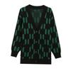 Herbst/Winter Damen Übergröße Strickjacke Pullover V-Ausschnitt Lockere Strickjacke Bedrucktes einreihiges Strickoberteil