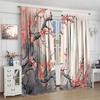 Cherry Blossom Curtain Red Plum Floral Japanese Watercolor Flower Aesthetic Blooming Asian Traditional Ink Painting With Room Darkening Polyester