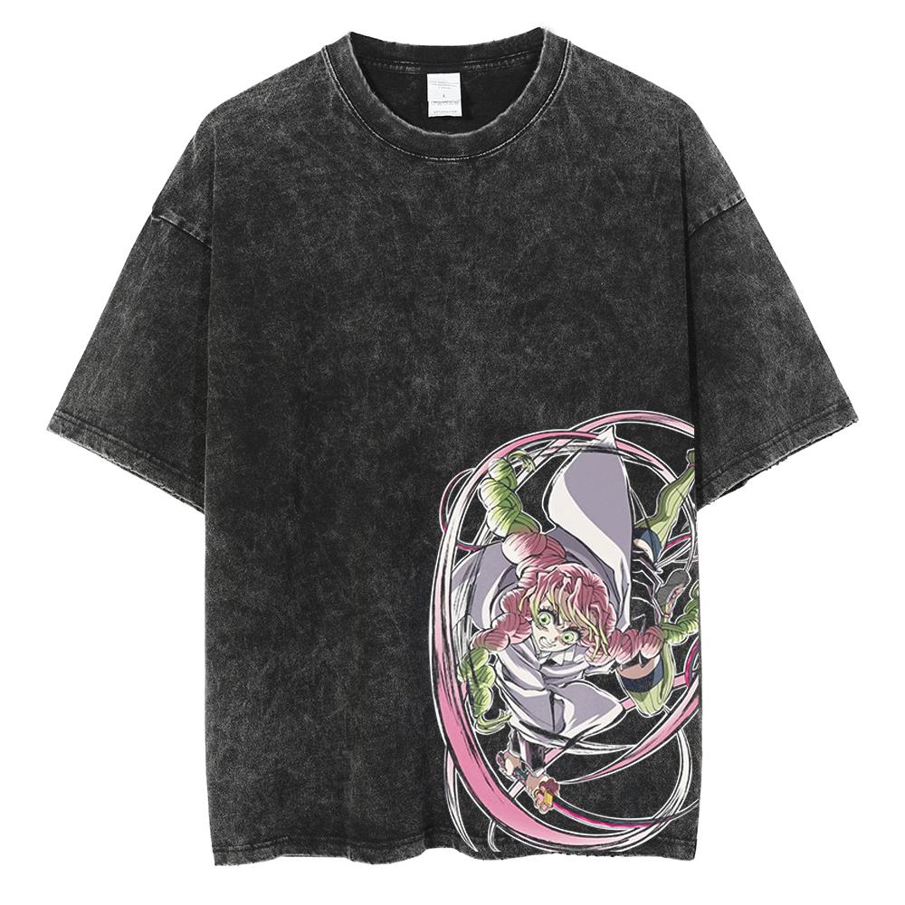 Hot Anime Demon Slayer Kamado Tanjirou Graphic Print T Shirt Men Manga Tshirts Washed Cotton T-shirt Harajuku Male Vintage Tee