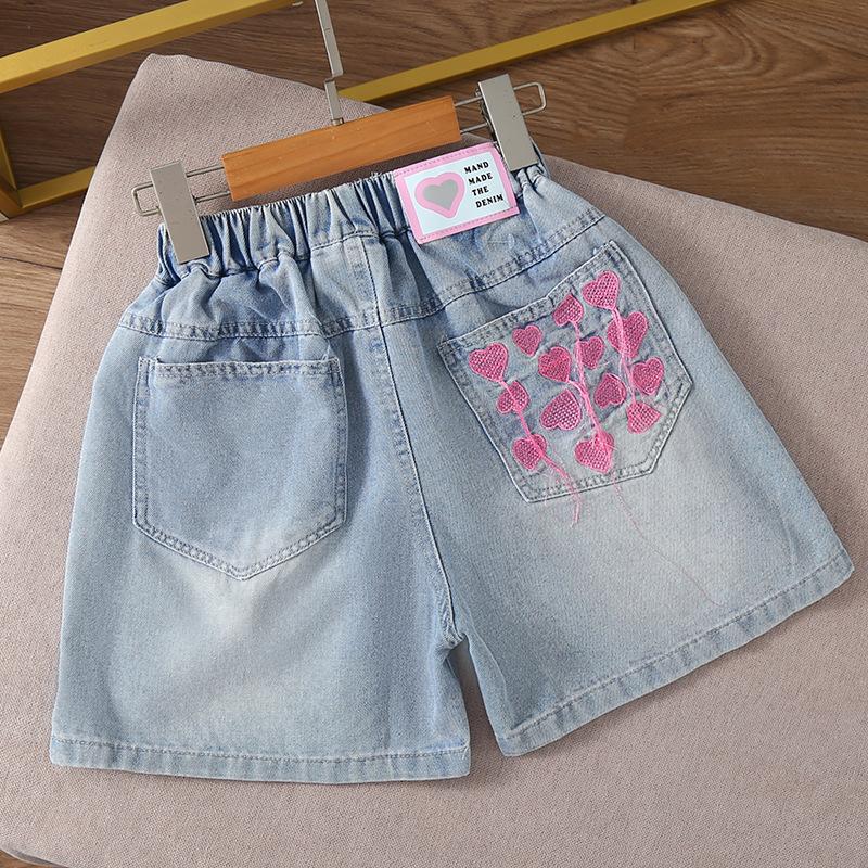 Girls' Pants Embroidered Bow Denim Shorts Women's Summer Shorts Design Sense Wide Leg Shorts