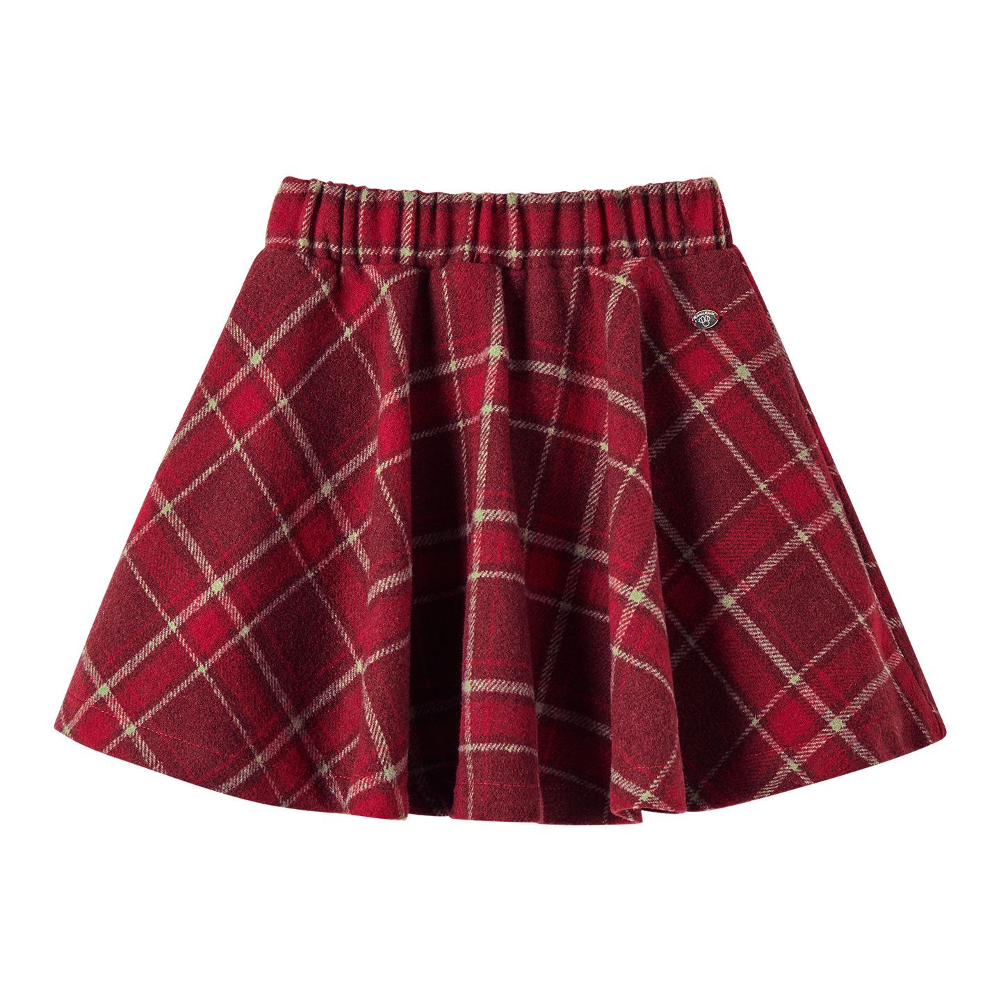 

Детская ретро твидовая юбка А-силуэта в клетку - Универсальная красная для осени/зимы 2025 160 cm