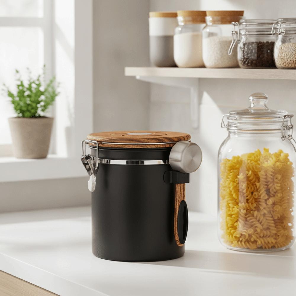 Airtight Coffee Bean Vacuum Sealed Jar with Spoon Coffee Bean Storage Box Tea Leaf Canister Candy