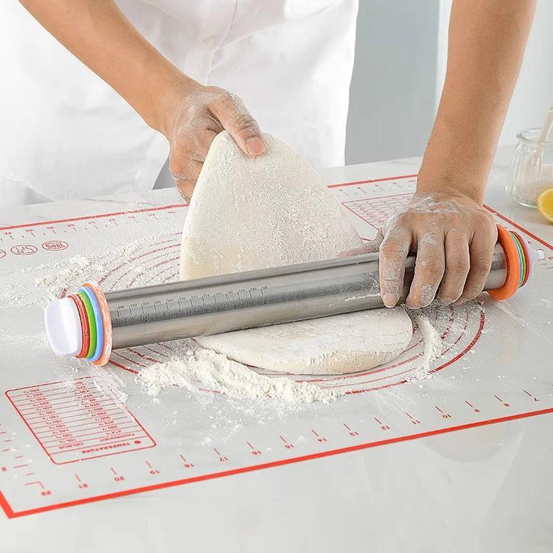 43cm Stainless Steel Adjustable Rolling Pin Cake Roller Rolling and Kneading Dough Silicone Kneading Mat Bakeware Kitchen Tools