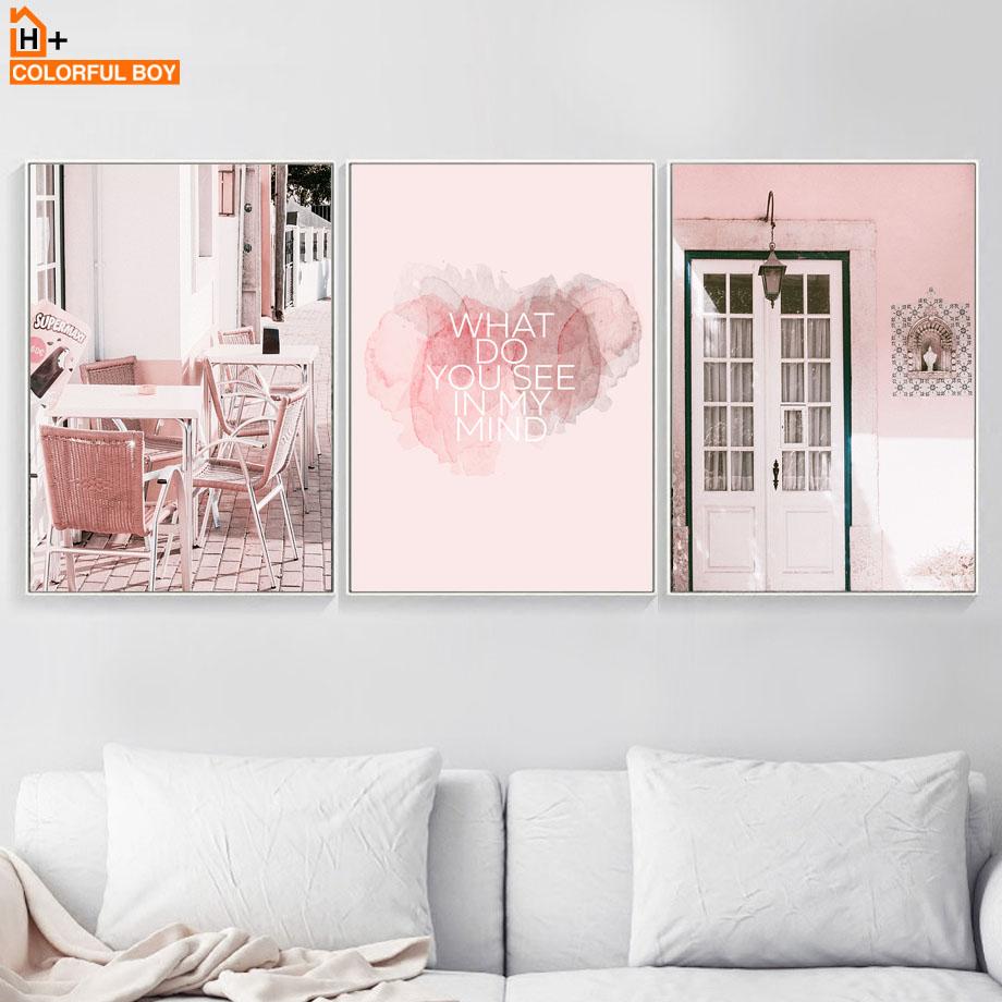 Pink City Flower Bike Coffee Shop Girl Room Nordic Posters And Prints Wall Art Canvas Painting Wall Pictures For Living Room Bar
