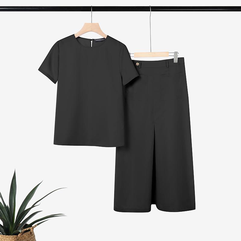 

ZANZEA Женские блузки с коротким рукавом и юбки Повседневные костюмы-двойки S чёрный