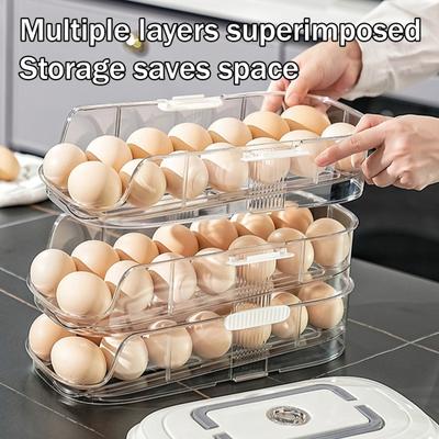Automatic Rolling Egg Holder 1/2/3-Tier Kitchen Fridge Fresh Egg Storage Rack Plastic Egg Organizer Container Dispenser with Handle