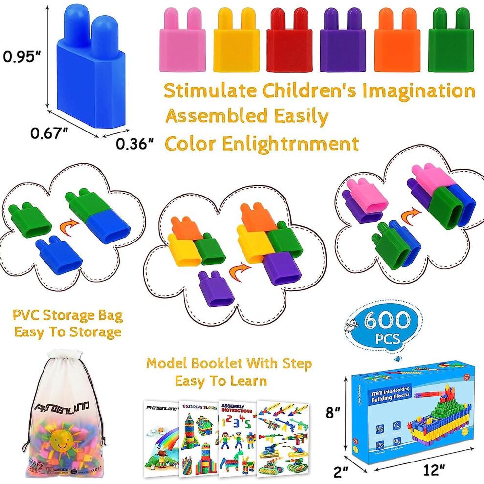 Kinder 600 Stück Set Bausteine Konstruktionsspielzeug - Lernspielset Stem Spielzeug Set Pädagogisches Set Kind Gehirnentwicklung Vorschule Kindergarten Spielzeug