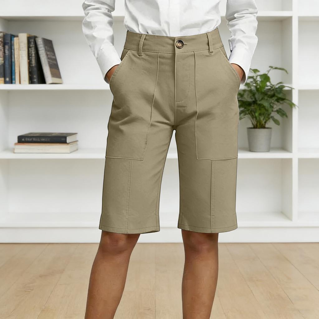 Pantaloncini estivi casual alla moda, larghi e comodi, al ginocchio, a vita alta con elastico e tasche