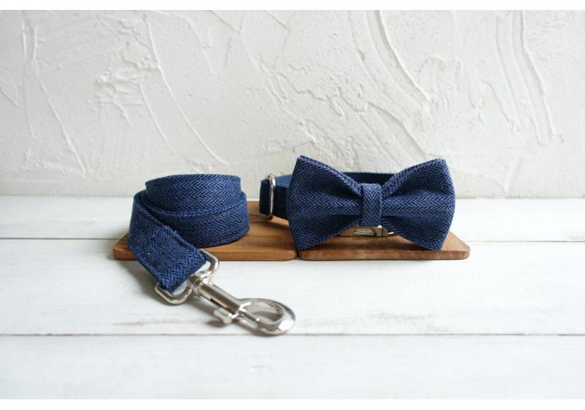 MUTTCO Dog Collar & Leash Set with Deep Blue Bow - UDC-140