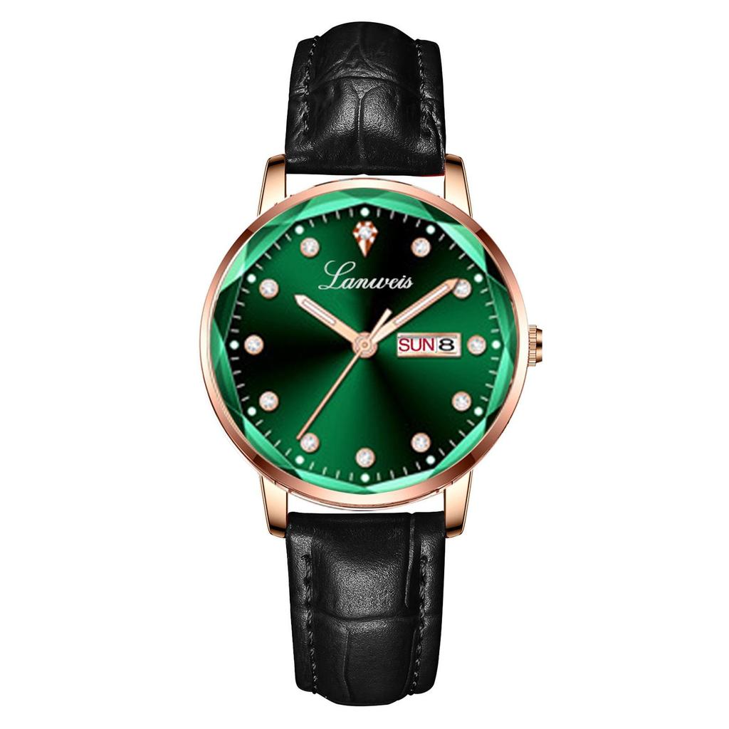 Diamond-Shaped Women's Quartz Watch with Leather Strap, Waterproof, and Suitable for Students and Couples.