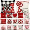 4Pack Valentine's Day Decor Pillowcase Soft Linen Square Throw Pillow Covers Bed Sofa Pad Waist Cushion Covers Red Pillow Cases
