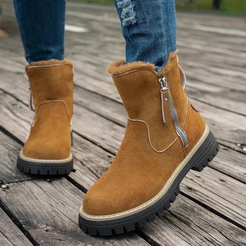 Women's Plus Size Non Slip Chunky Sole Mid Calf Martin Boots New Winter Faux Fur Lined Warmth-Enhanced Cotton Boots