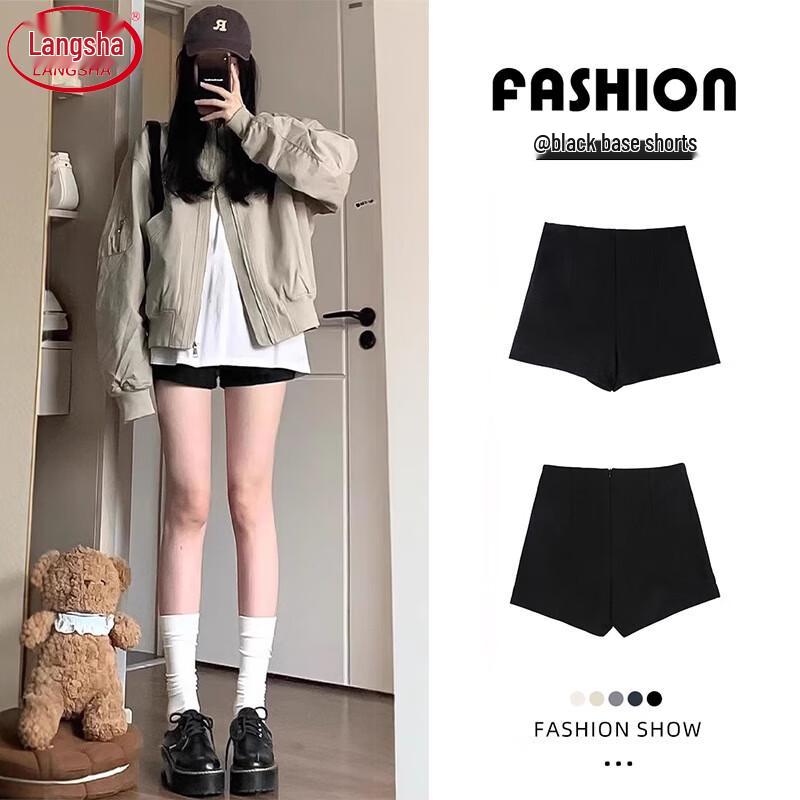 

Langsha Women s Black High-Waist A-Line Suit Shorts L