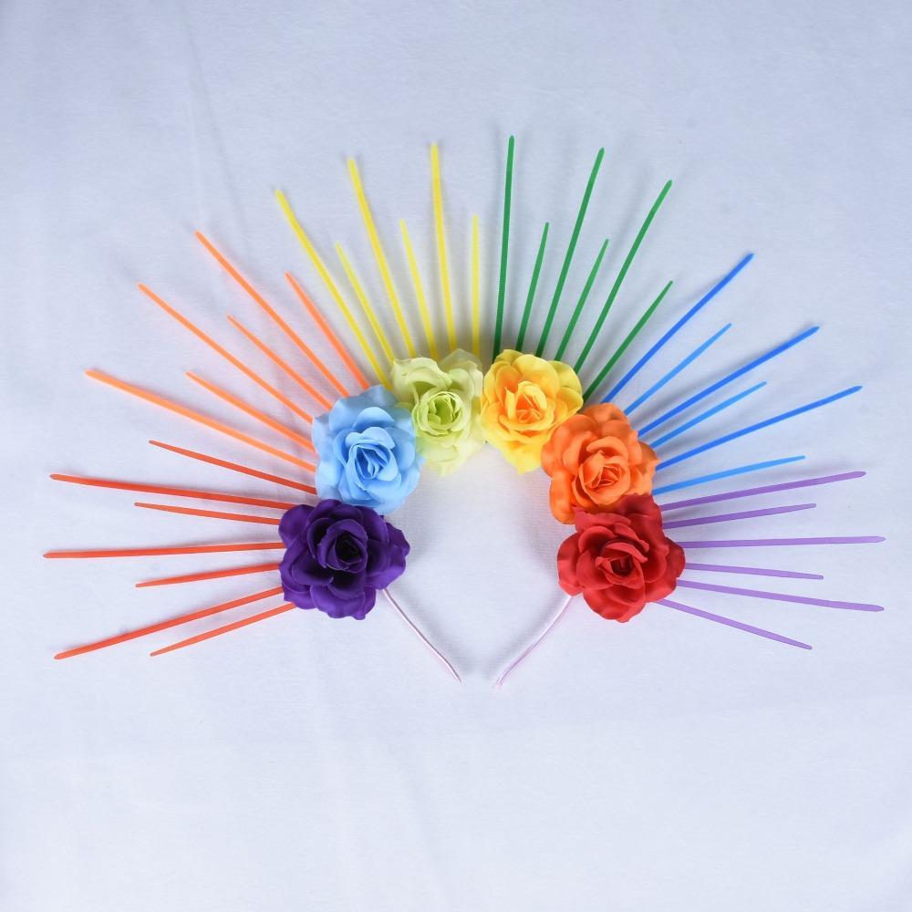 Sun Rainbow Hairband Aureole Goddess Headband Headpiece Colorful Flower Hair Hoop Parade
