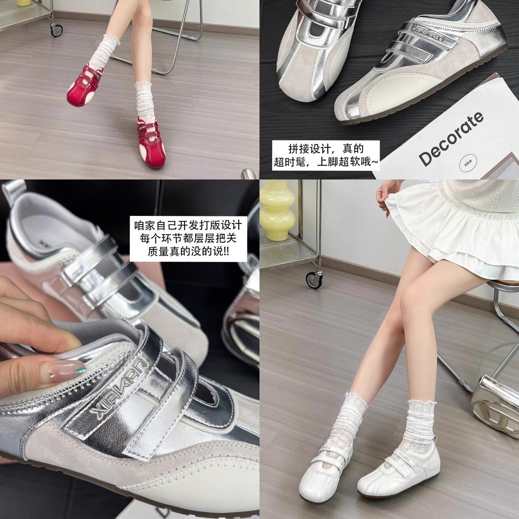 Ruoji's New Inner Height Increase of 3cm Velcro Hollow Sports Mary Jane Shoes Women's Summer Versatile Casual Moral Training Shoes