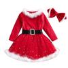 Santa Suit Christmas Santa Clauses Costume for Kids Girls Santa Costume Outfits Bow Headband + Glitter Tutu Dress