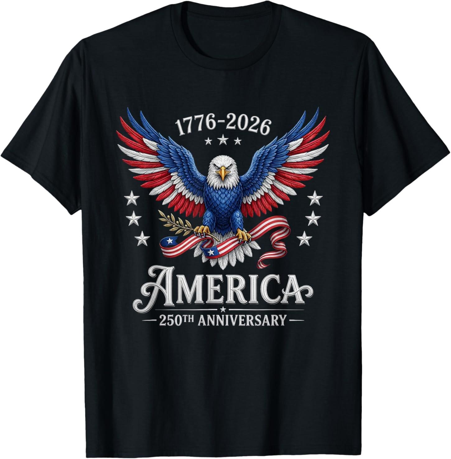 Bald Eagle 250th Anniversary America 1776-2026 Patriotic T-Shirt S