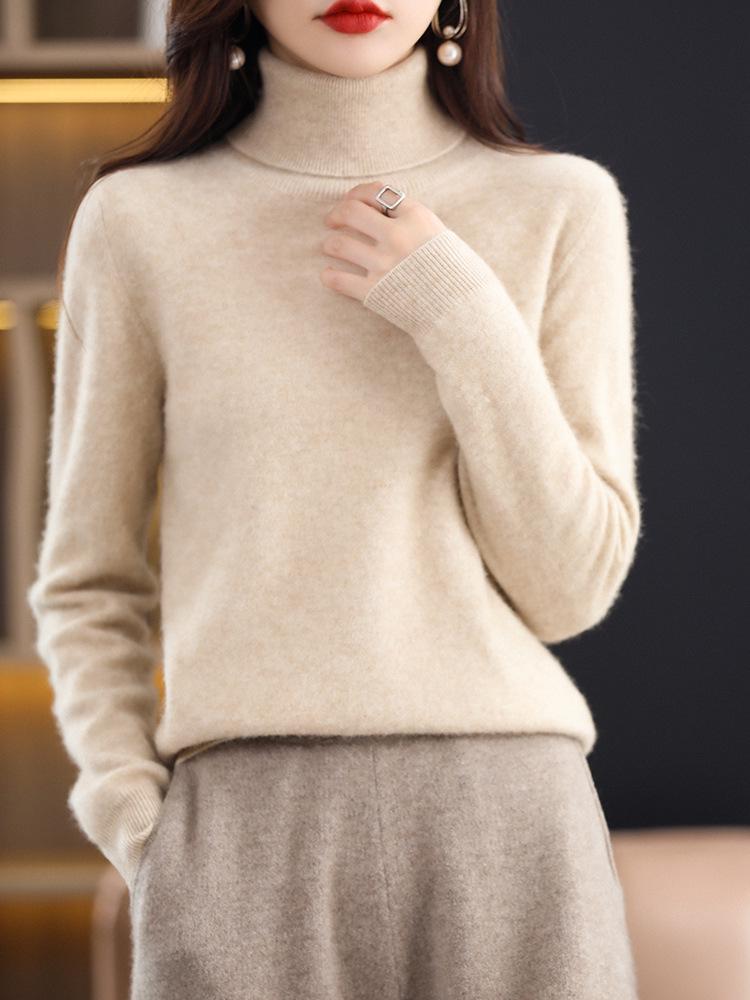 2026 AW Women's High Neck Plain Knit Cashmere Sweater Base Layer