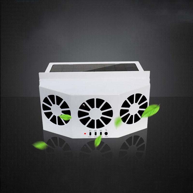 Solar Car Fan USB Rechargeable Exhaust Fan Air Circulation Cooling and Heat Dissipation High Wind Power 3 Head Ventilation Fan