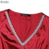 ZANZEA Women Elegant V-Neck Casual Short Sleeve Satin Long Dress