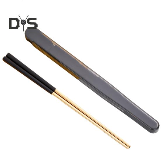 

1 комплект компактных палочек для еды, нержавеющие, практичные палочки для еды, посуда со складной коробкой для хранения чёрный