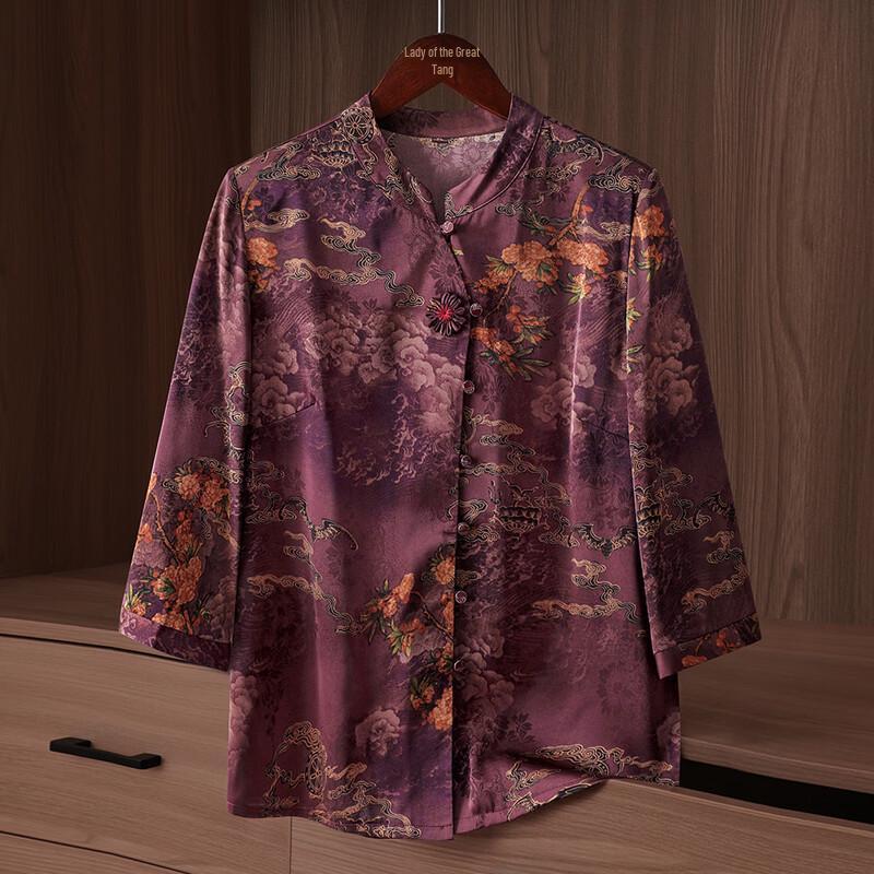 Elegant Women's Mid-Aged Round Neck Cardigan Shirt