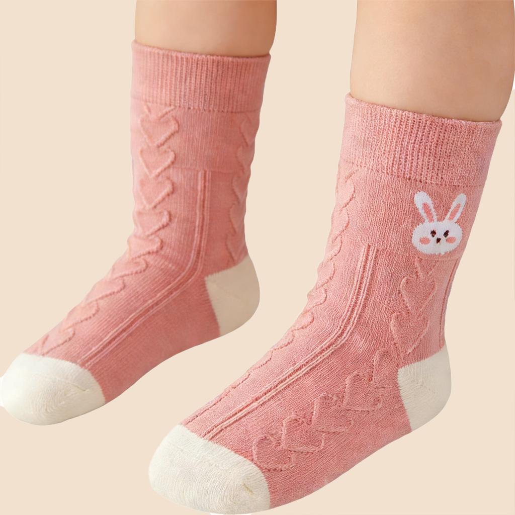 5 Pairs Kids Cotton Socks Cute Rabbit Pattern Mid Tube Warm Socks For Girls Baby Toddler 1-8 Years Spring Autumn Wear
