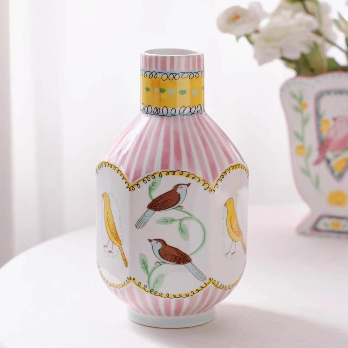 Modern Simple Creative Romantic Minor Ceramic Vase Double-sided Hand-painted Home Decoration Office