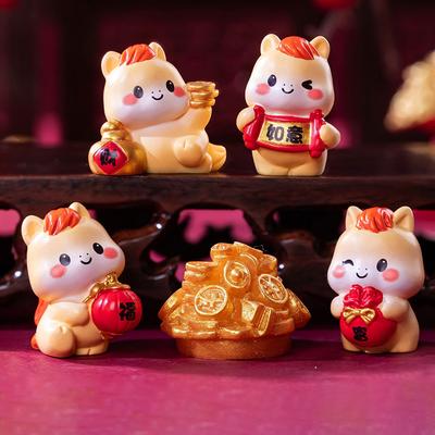 2026 Horse Year Miniature Ornaments Zodiac Cartoon Lucky Pony DIY Car Decoration Spring Festival Office Desktop Decor Ornaments
