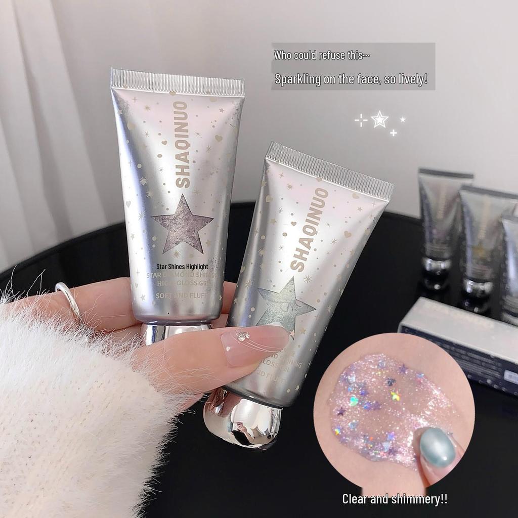 SHAQINUO Sternen-Diamant-Schimmer-Gel: Perlmuttfarbener Glitzer-Highlighter für einen auffälligen Bühnen-Make-up-Look.