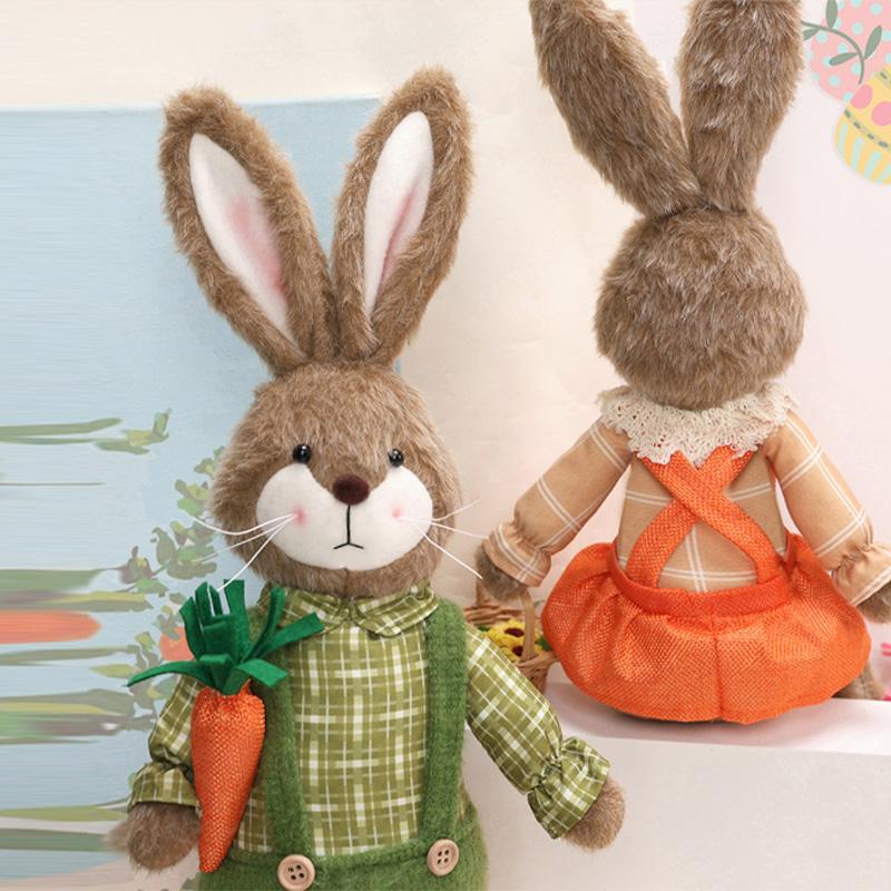 2026 Osterhase Sitzende Geste Ornamente Lange Weiche Beine Cartoon-Hasenstatue Außenveranda Dekoration Mit Karotte Heimdekoration