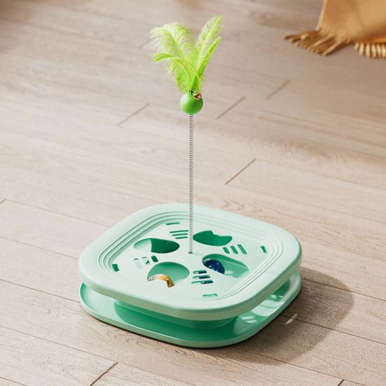 Interactive Cat Enrichment Toy Cat Maze Box with Track Balls Feather Teaser Wand Multi-Functional Puzzle Toy for Indoor Cats Entertainment