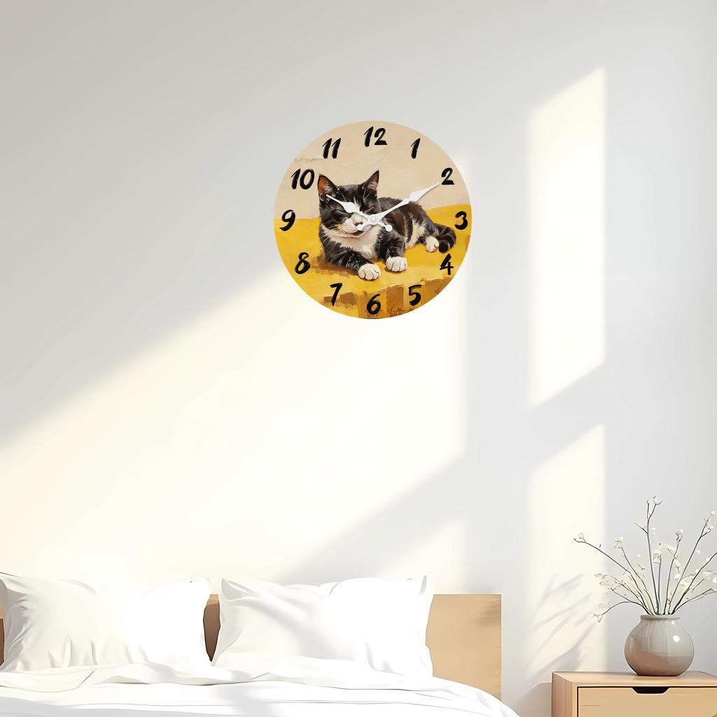 High-Quality Cat High-Quality Pattern High-Quality Wooden High-Quality Wall High-Quality Clock, 10-16Inch High-Quality Silent High-Quality Wall