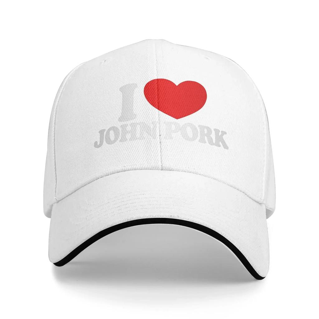I Love John Pork Red Heart Baseball Cap White Letter Print Running Hippie Trucker Hat Unisex-Teens Streetwear Baseball Caps