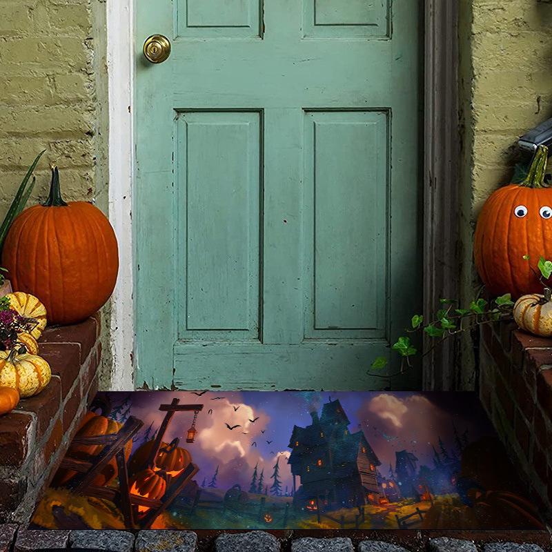 

Halloween Cartoon Witch Graveyard Horror Skulls Living Room Bedroom Entrance Washable Dirty Resistant Non-slip Mat 40X60CM (1.3X2FT