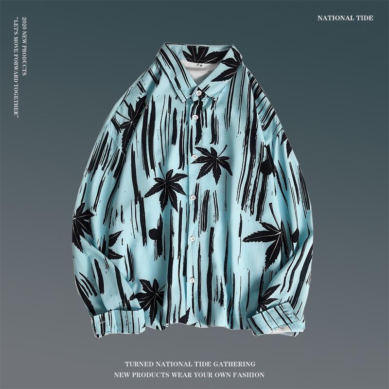 Men's Spring Retro Floral Long Sleeve Shirt - Korean Style, Trendy, Versatile, Loose Fit, Hong Kong Couple Style Top.