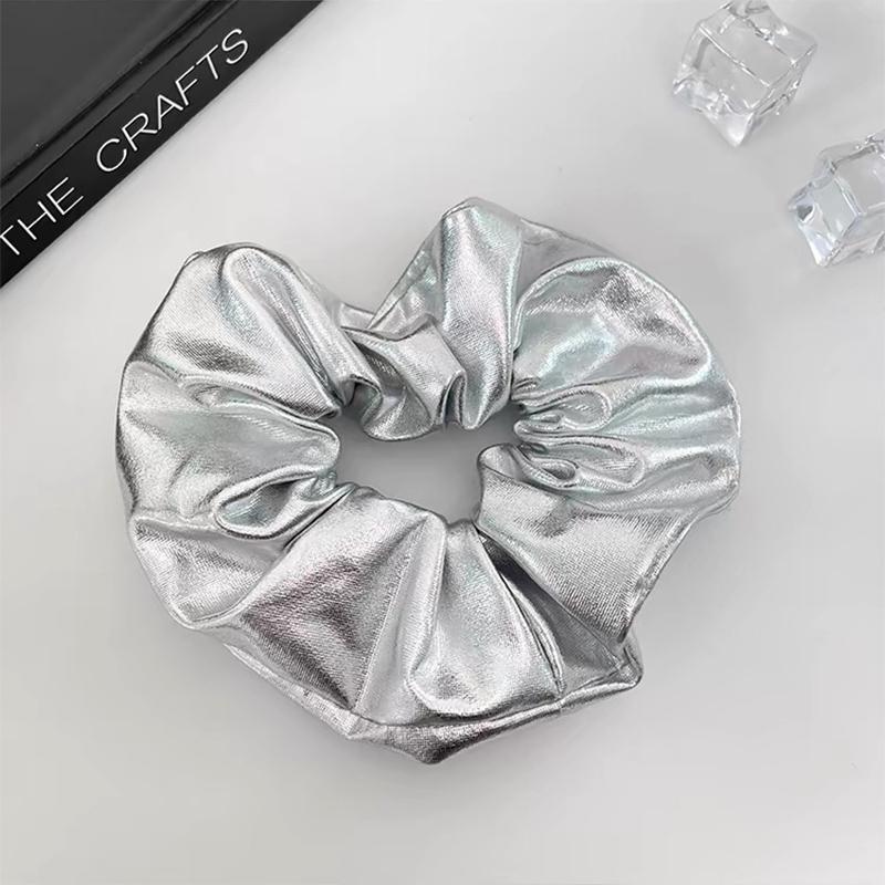 Y2k Scrunchies Metal Silver Color Medium Size Hair Tie Sweet Simple Elastic Hair Band Women Hair Accessories Daily Headwear