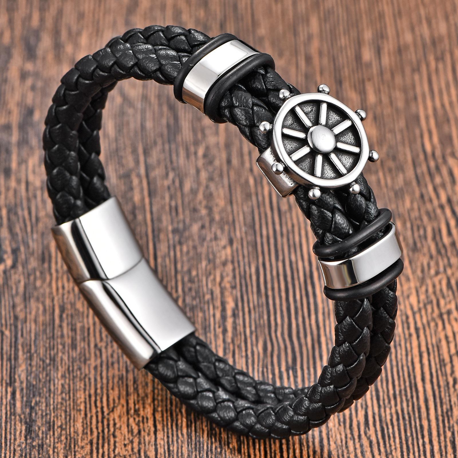 Браслет из натуральной кожи, Простой кожаный браслет, Мужской браслет из коровьей кожи, Магнитный браслет-украшение 2026 21CM