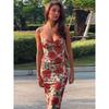 Fashion Style Rose Print Fashion Suit Women's V-neck Sling Vest + Elastic Elastic Waist Skirt Two-piece Set