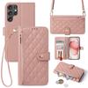 Crossbody Strap Leather Phone Case for Samsung Galaxy S25 FE S23 Ultra S24 Plus Flip Zipper Wallet Card Protect Cover Coque
