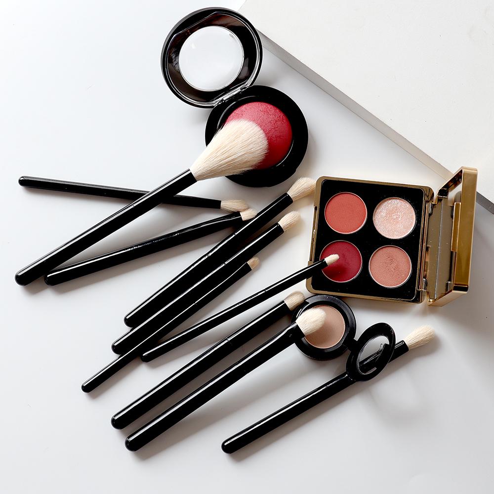 OVW 2 Stück Ziegen-Profi-Kosmetik-Make-up-Pinsel, Werkzeuge, natürliches Haar, schwarze Malerei, Holzgriff, Brochas Maquillaje Pelo Natura