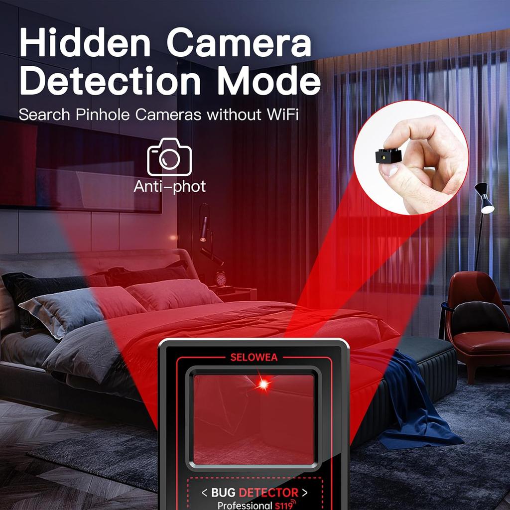 Portable Hidden Camera Detector, Spy Camera Finder, RF Signal Bug Sweeper & GPS Tracker Detector for Home, Office, Hotel & Travel – Anti-Spy